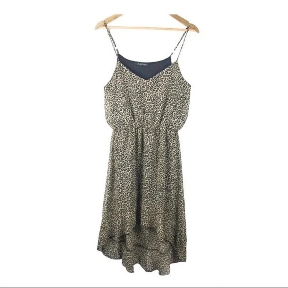 Foreign Exchange Women Leopard Print High Low Spaghetti Strap Dress Medium Brown